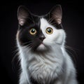 Cat sits regally, gazing directly at the camera with its dilated pupils. Generative AI.