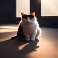 The cat sits by the window during the evening.,ai lllustration