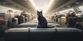 Cat is sitting on baggage carousel at airport, concept of Unexpected places for animals, created with Generative AI