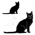 Cat sitting black silhouette set