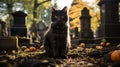 A cat sitting in a cemetery