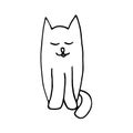 Cat sitting with closed eyes sketch icon, sticker, card, poster hand drawn vector doodle, scandinavian, minimalism, monochrome.