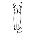 Cat sitting with closed eyes sketch icon, sticker, card, poster hand drawn vector doodle, scandinavian, minimalism, monochrome.