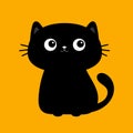 Cat sitting. Cute head face. Black kitten. Kawaii funny baby pet animal. Cartoon character. Meow. Notebook cover, tshirt, greeting