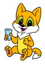 Cat sitting drinking glass milk cartoon illustration