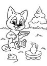 Cat sitting drinking milk cartoon illustration coloring page