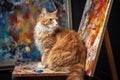 cat, sitting on easel, painting abstract masterpiece