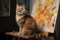 cat, sitting on easel, painting abstract masterpiece