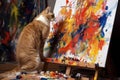 cat, sitting on easel, painting abstract masterpiece