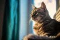 a cat sitting in front of a window looking out Royalty Free Stock Photo