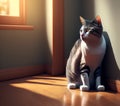 Cat Sitting in Quiet Place, Generative AI Illustration