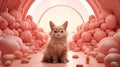 A cat sitting in a room full of pink balls and other objects, AI Royalty Free Stock Photo