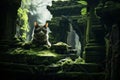 A cat sitting on the ruins of an ancient temple, AI Royalty Free Stock Photo