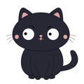 Cat sitting. Sad face head silhouette icon. Funny kawaii doodle animal. Black kitten. Cute cartoon funny baby pet character. Royalty Free Stock Photo