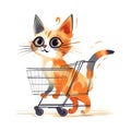 a cat sitting in a shopping cart with a surprised look on it\'s face and eyes, with a white background and a white background Royalty Free Stock Photo