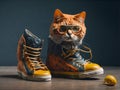 the cat is sitting in sneakers Royalty Free Stock Photo