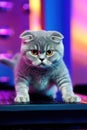 A cat sitting on top of a computer keyboard. Generative AI image. Royalty Free Stock Photo