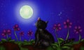 Cat sitting and watching full moon at night 2019 Royalty Free Stock Photo