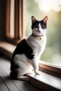 Cat Sitting on Windowsill with Gold Collar