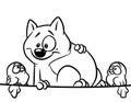 Cat sitting on a wire birds joke animals coloring page cartoon illustration Royalty Free Stock Photo