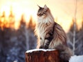 Cat sitting on a wooden post