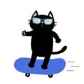 Cat on skateboard. Cute cartoon kawaii funny baby character. Sunglasses. Skate boy riding at high speed. Hello Summer. Greeting Royalty Free Stock Photo