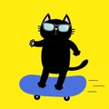 Cat on skateboard. Sunglasses. Cute cartoon kawaii funny baby character. Skate boy riding at high speed. Hello Summer. Greeting Royalty Free Stock Photo