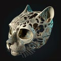 cat skull, on a black background. AI generated