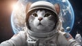 cat in the sky Cat astronaut in space on background of the globe. Royalty Free Stock Photo