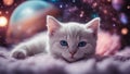 cat of the sky A sleepy lilac kitten with a humorous snore, dreaming of being an astronaut floating in zero gravity Royalty Free Stock Photo