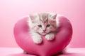 Cat sleeping on a heart-shaped pillow generative ai