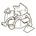 A cat sleeping in a paper box doodle style vector Royalty Free Stock Photo