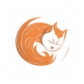 a cat sleeping on top of a white background with a shadow of its head in the shape of a circle with its eyes closed and a curled Royalty Free Stock Photo