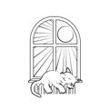 Cat sleeping on the window vector illustration