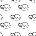 cat sleeps seamless pattern hand drawn doodle, . line art, nordic, scandinavian, minimalism, monochrome. wallpaper