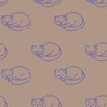 cat sleeps seamless pattern hand drawn doodle, . line art, nordic, scandinavian, minimalism, monochrome. wallpaper