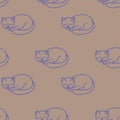 cat sleeps seamless pattern hand drawn doodle, vector. line art, nordic, scandinavian, minimalism, monochrome. wallpaper