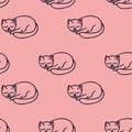 cat sleeps seamless pattern hand drawn doodle, vector. line art, nordic, scandinavian, minimalism, monochrome. wallpaper