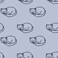 cat sleeps seamless pattern hand drawn doodle, vector. line art, nordic, scandinavian, minimalism, monochrome. wallpaper
