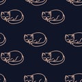 cat sleeps seamless pattern hand drawn doodle, vector. line art, nordic, scandinavian, minimalism, monochrome. wallpaper