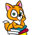 Cat smart pensive books education character clipart cartoon illustration