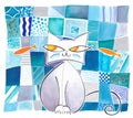 Cat - Looking fishes, mosaic, funny, illustrations Royalty Free Stock Photo