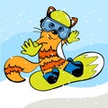 Cat on Snowboard. Snowboarder. Vector illustration Royalty Free Stock Photo