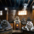 British cats relax in a Finnish sauna