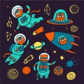 CAT SPACE Cute Cosmic Traveling Animal Vector Illustration Set