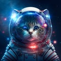 cat in a space suit with glowing blue eyes. Generative AI
