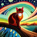 Cat in a stairy night galaxy artistic style