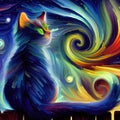 Cat in a stairy night galaxy artistic style