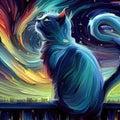 Cat in a stairy night galaxy artistic style