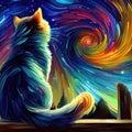 Cat in a stairy night galaxy artistic style